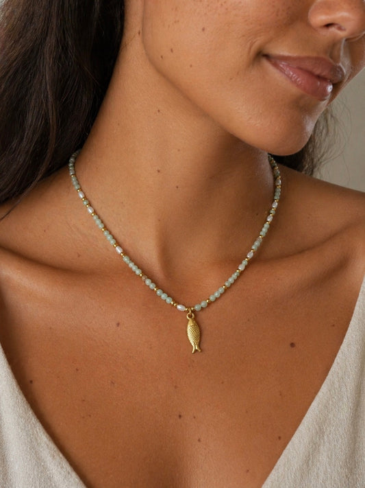 Collier poissons pierres précieuses