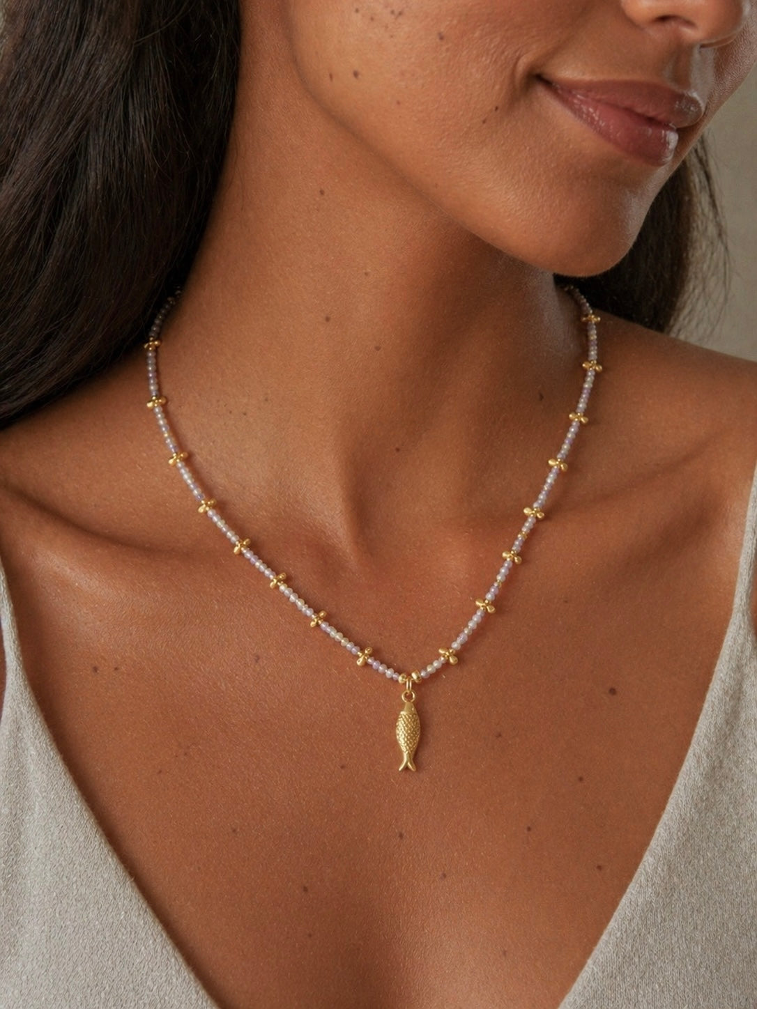 Collier poissons pierres précieuses