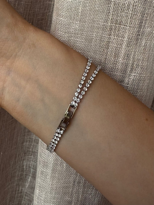 Bracelet double rivière argent